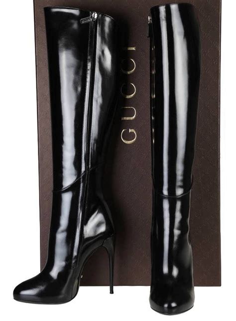 gucci boots engraved logo stacked heel|gucci boots knee high.